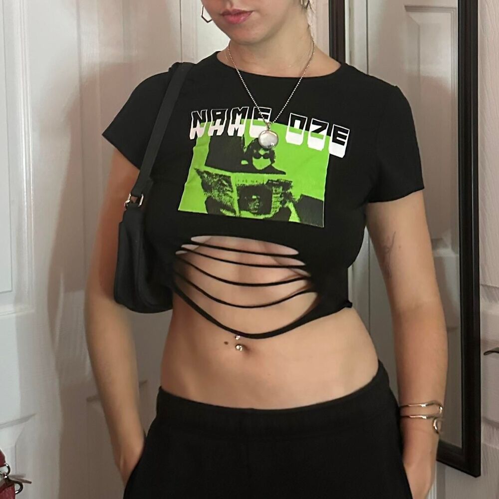 black and green streetwear cut out crop top  💚🖤